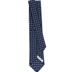 E.Marinella CRAVATTA SARTORIALE CLASSICA IN SETA BLU SCURO Microfantasia fiore Best