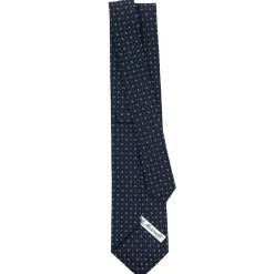 E.Marinella CRAVATTA SARTORIALE CLASSICA IN SETA BLU SCURO Microfantasia fiore New