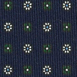 E.Marinella CRAVATTA SARTORIALE CLASSICA IN SETA BLU SCURO Microfantasia fiore New
