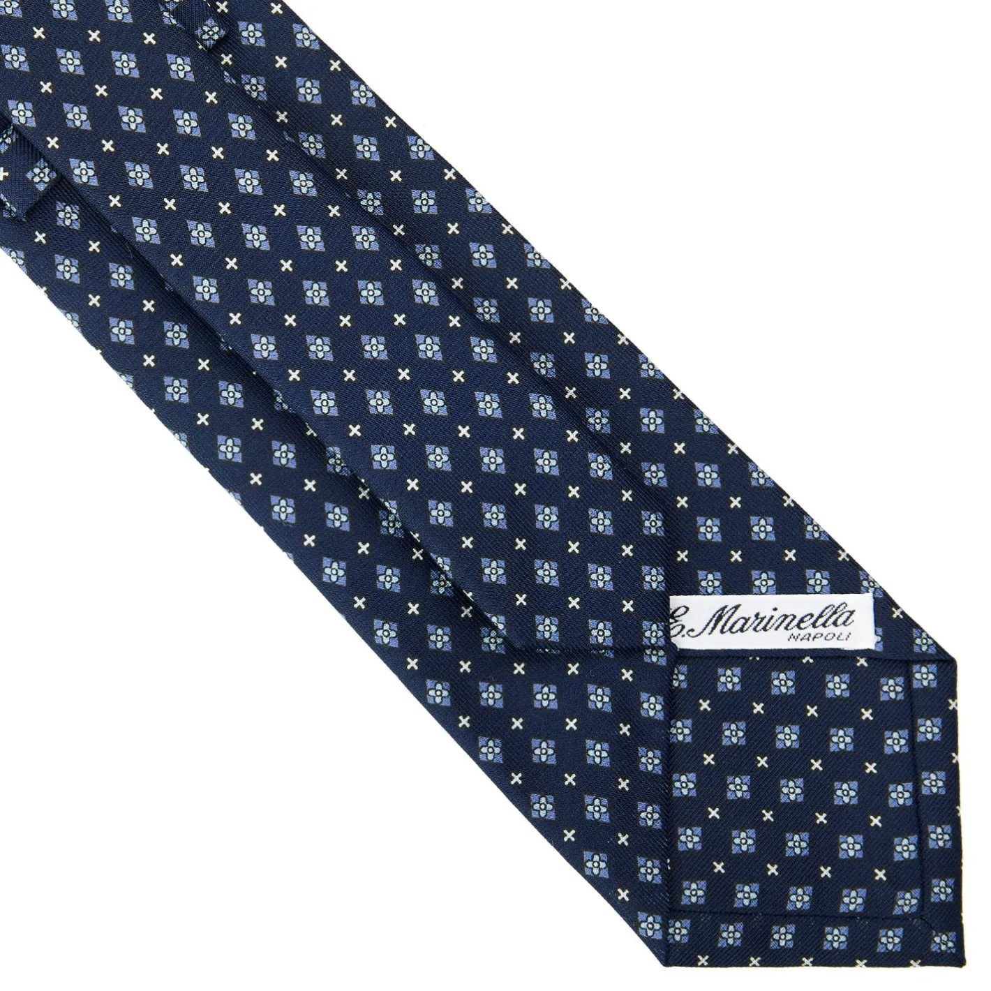 E.Marinella CRAVATTA SARTORIALE CLASSICA IN SETA BLU SCURO Microfantasia fiore Hot
