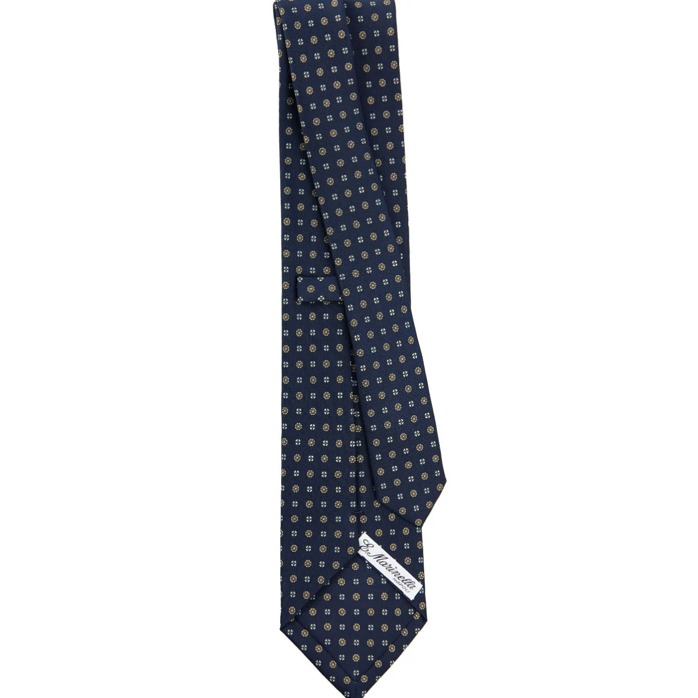 E.Marinella CRAVATTA SARTORIALE CLASSICA IN SETA BLU SCURO Microfantasia fiore Discount