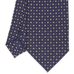 E.Marinella CRAVATTA SARTORIALE CLASSICA IN SETA BLU SCURO Microfantasia fiore Discount