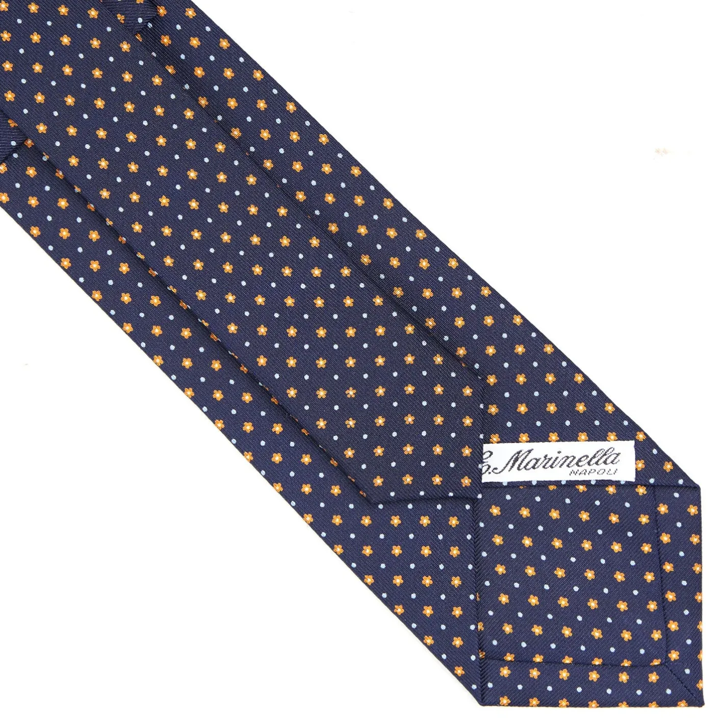 E.Marinella CRAVATTA SARTORIALE CLASSICA IN SETA BLU SCURO Microfantasia fiore Discount