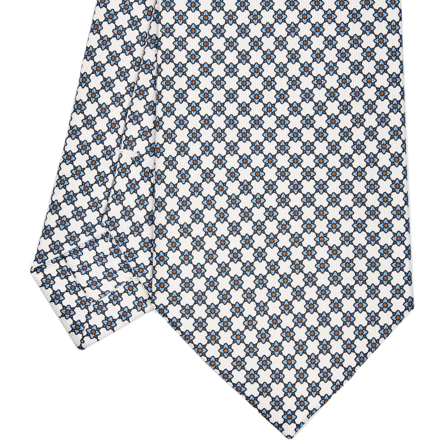 E.Marinella CRAVATTA SARTORIALE CLASSICA IN SETA BIANCA Microfantasia fiore Sale