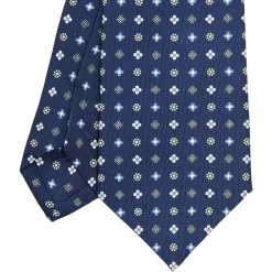 E.Marinella CRAVATTA SARTORIALE CLASSICA IN SETA BLU Microfantasia fiore Best