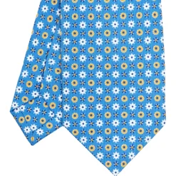 E.Marinella CRAVATTA SARTORIALE CLASSICA IN SETA AZZURRA Microfantasia fiore Clearance