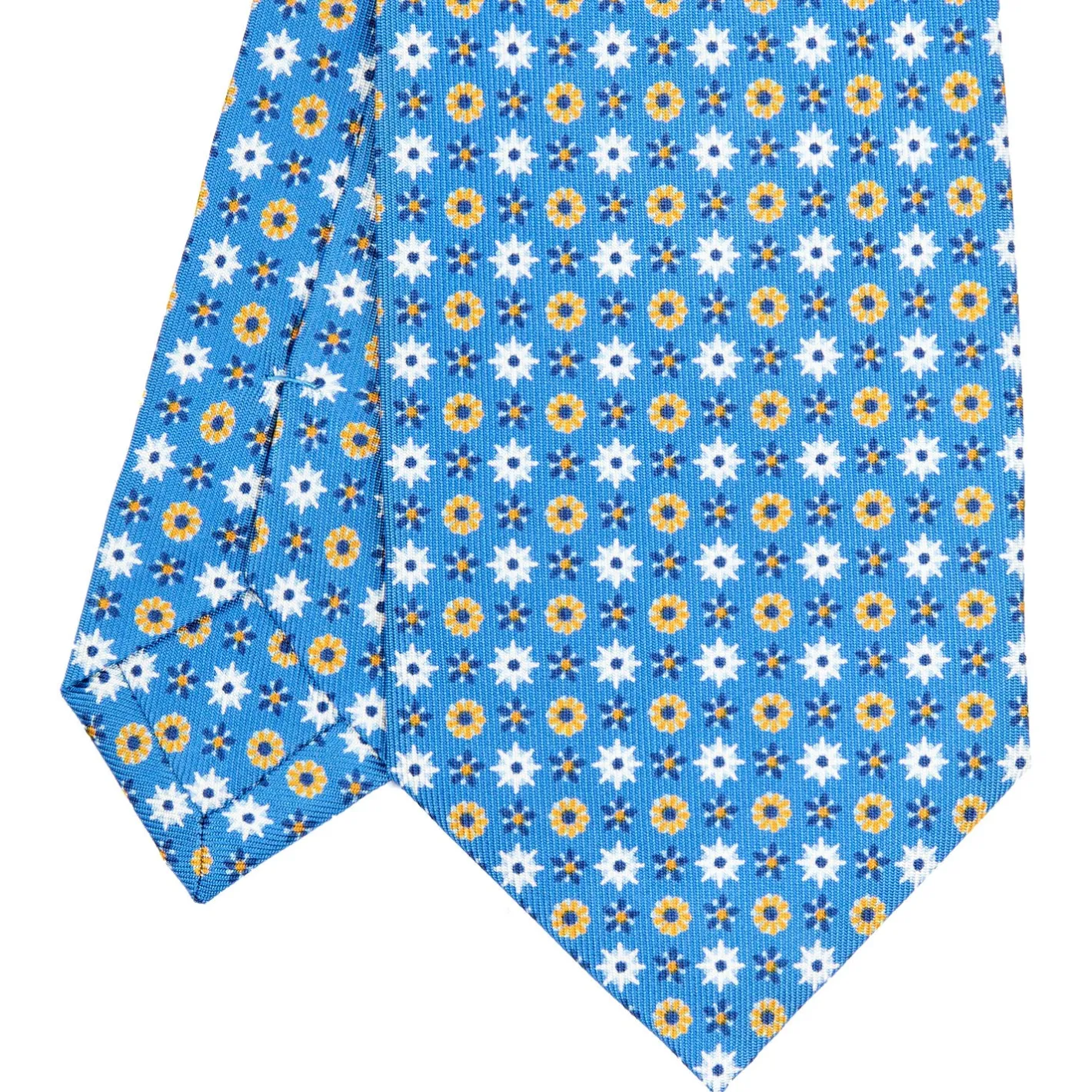E.Marinella CRAVATTA SARTORIALE CLASSICA IN SETA AZZURRA Microfantasia fiore Clearance