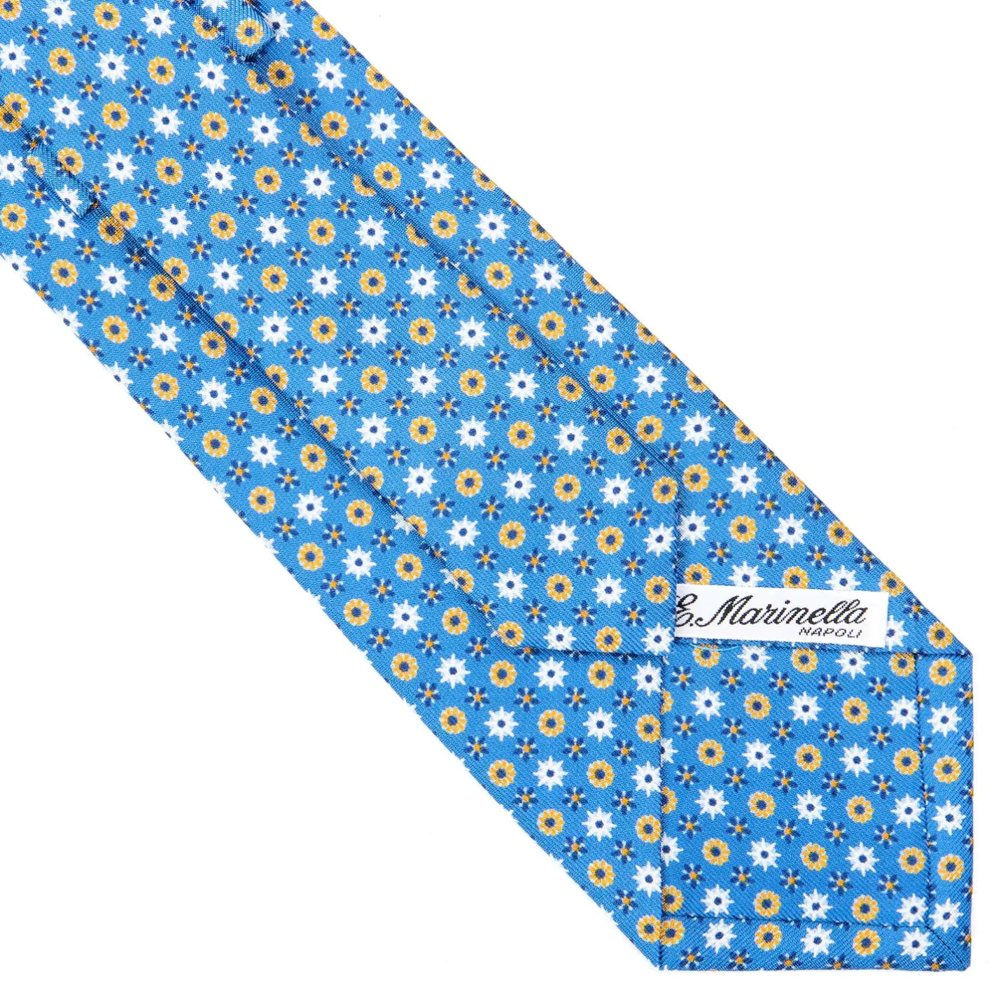 E.Marinella CRAVATTA SARTORIALE CLASSICA IN SETA AZZURRA Microfantasia fiore Clearance