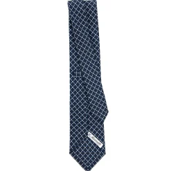 E.Marinella CRAVATTA SARTORIALE CLASSICA IN SETA BLU SCURO Microfantasia fiore Discount