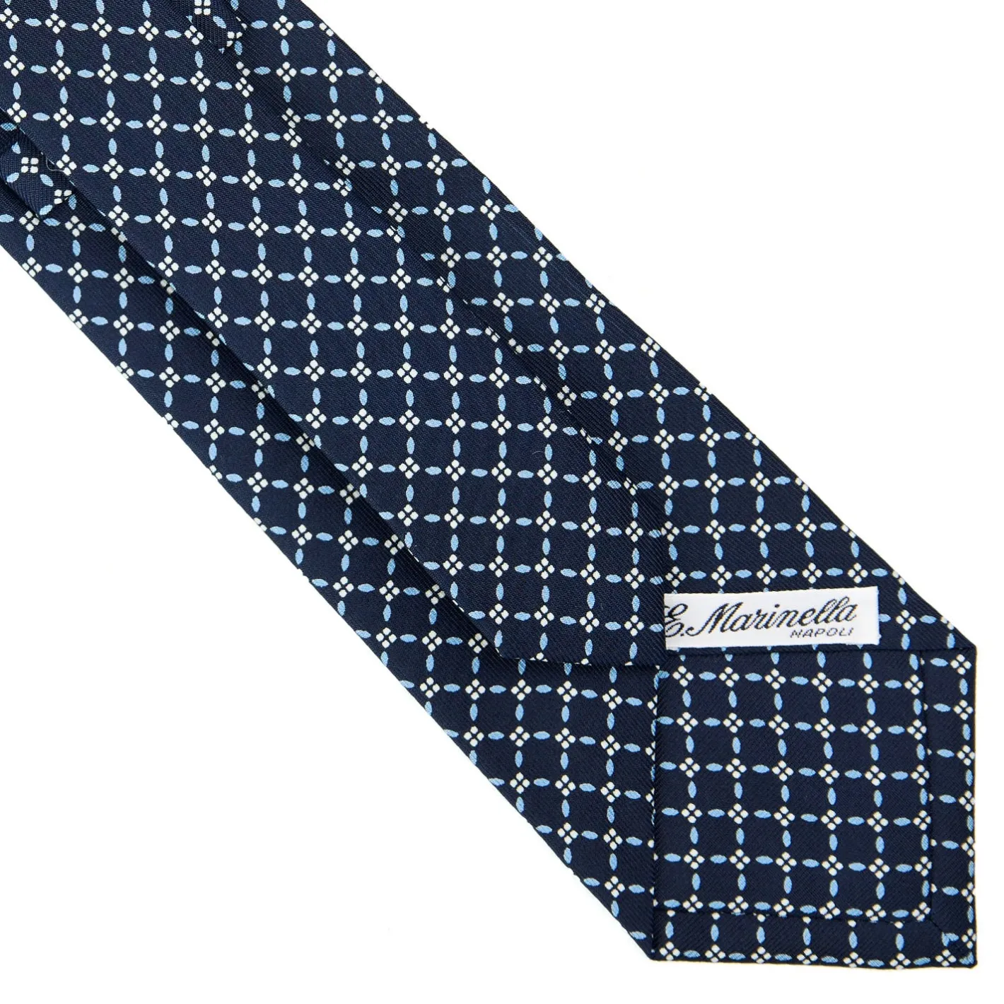 E.Marinella CRAVATTA SARTORIALE CLASSICA IN SETA BLU SCURO Microfantasia fiore Discount