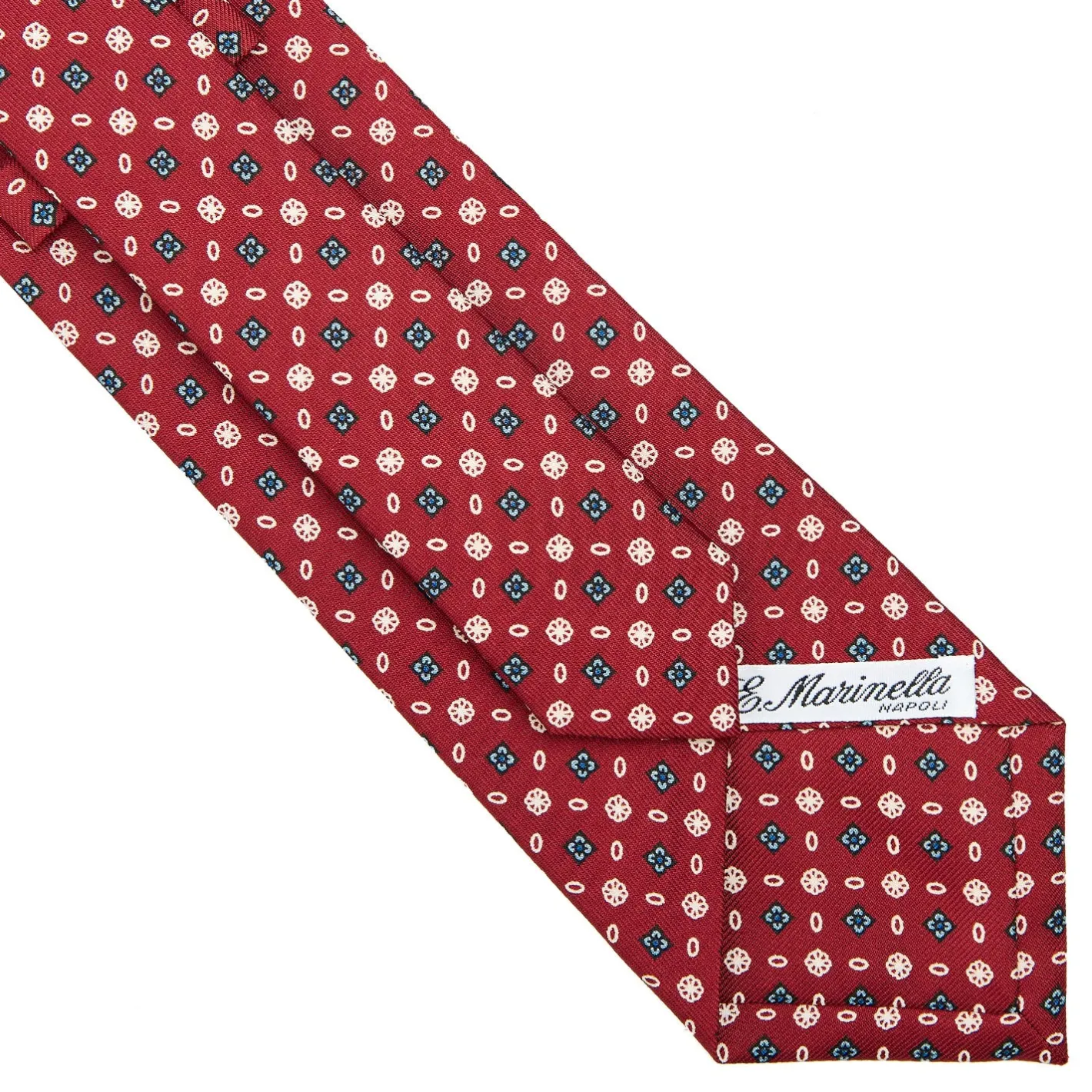 E.Marinella CRAVATTA SARTORIALE CLASSICA IN SETA BORDEAUX Microfantasia fiore New