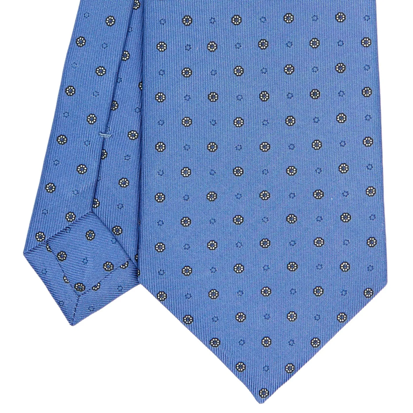 E.Marinella CRAVATTA SARTORIALE CLASSICA IN SETA AZZURRO POLVERE Microfantasia fiore Clearance