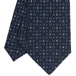 E.Marinella CRAVATTA SARTORIALE CLASSICA IN SETA BLU SCURO Microfantasia fiore Clearance