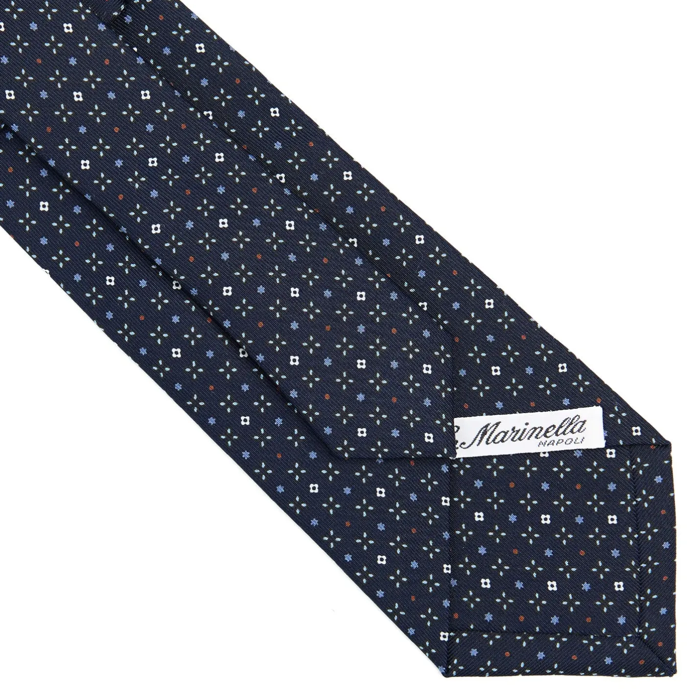 E.Marinella CRAVATTA SARTORIALE CLASSICA IN SETA BLU SCURO Microfantasia fiore Clearance