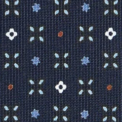 E.Marinella CRAVATTA SARTORIALE CLASSICA IN SETA BLU SCURO Microfantasia fiore Clearance