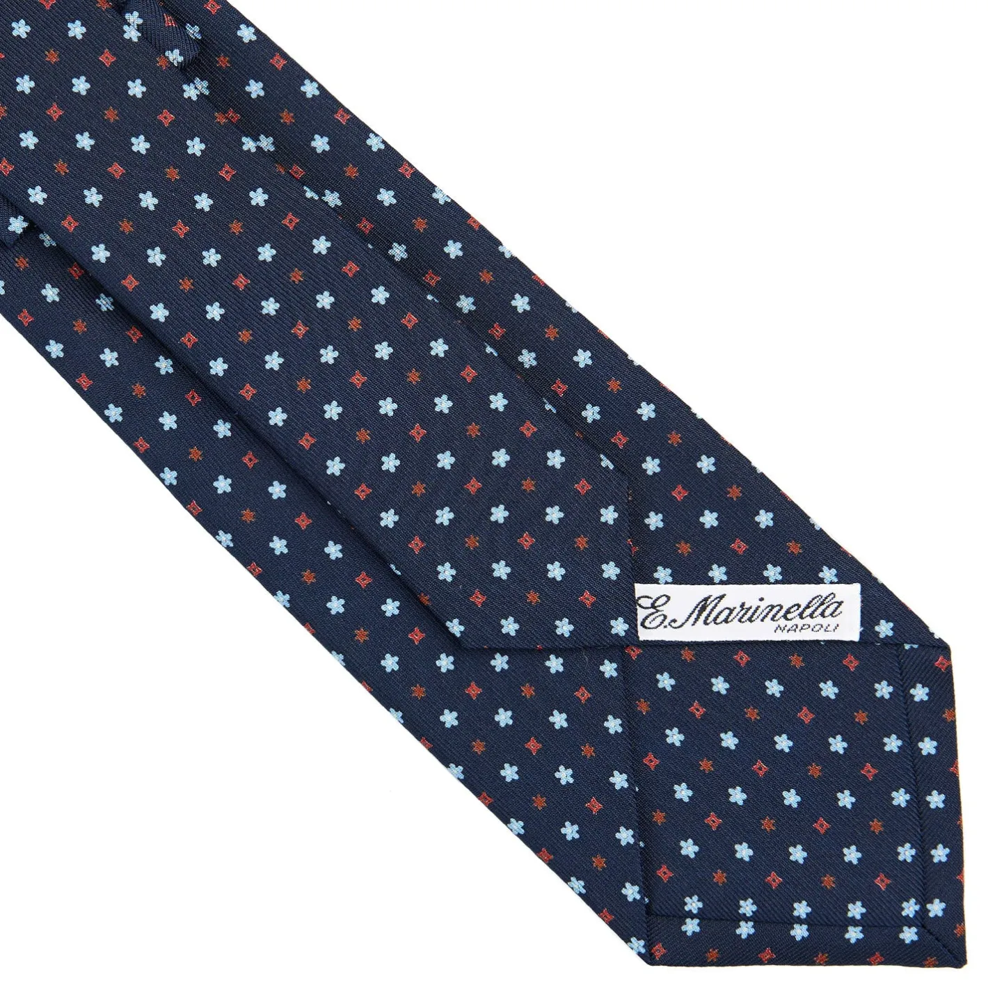 E.Marinella CRAVATTA SARTORIALE CLASSICA IN SETA BLU SCURO Microfantasia fiore Hot