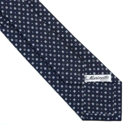 E.Marinella CRAVATTA SARTORIALE CLASSICA IN SETA BLU SCURO Microfantasia fiore Outlet