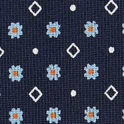 E.Marinella CRAVATTA SARTORIALE CLASSICA IN SETA BLU SCURO Microfantasia fiore Outlet