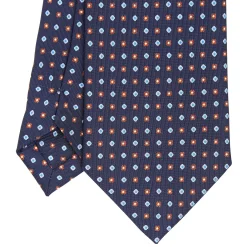 E.Marinella CRAVATTA SARTORIALE CLASSICA IN SETA BLU SCURO Microfantasia fiore New