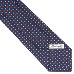E.Marinella CRAVATTA SARTORIALE CLASSICA IN SETA BLU SCURO Microfantasia fiore New