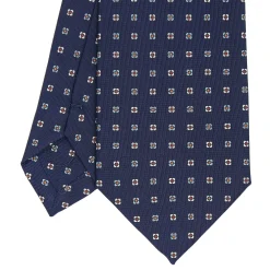 E.Marinella CRAVATTA SARTORIALE CLASSICA IN SETA BLU SCURO Microfantasia fiore Best