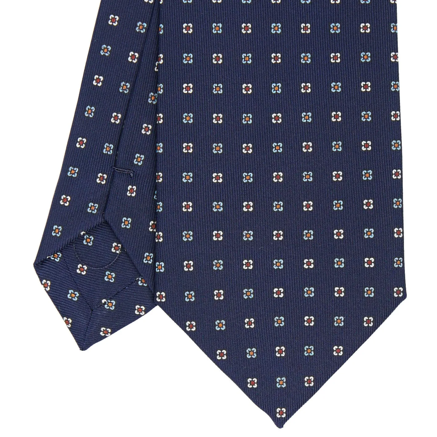 E.Marinella CRAVATTA SARTORIALE CLASSICA IN SETA BLU SCURO Microfantasia fiore Best