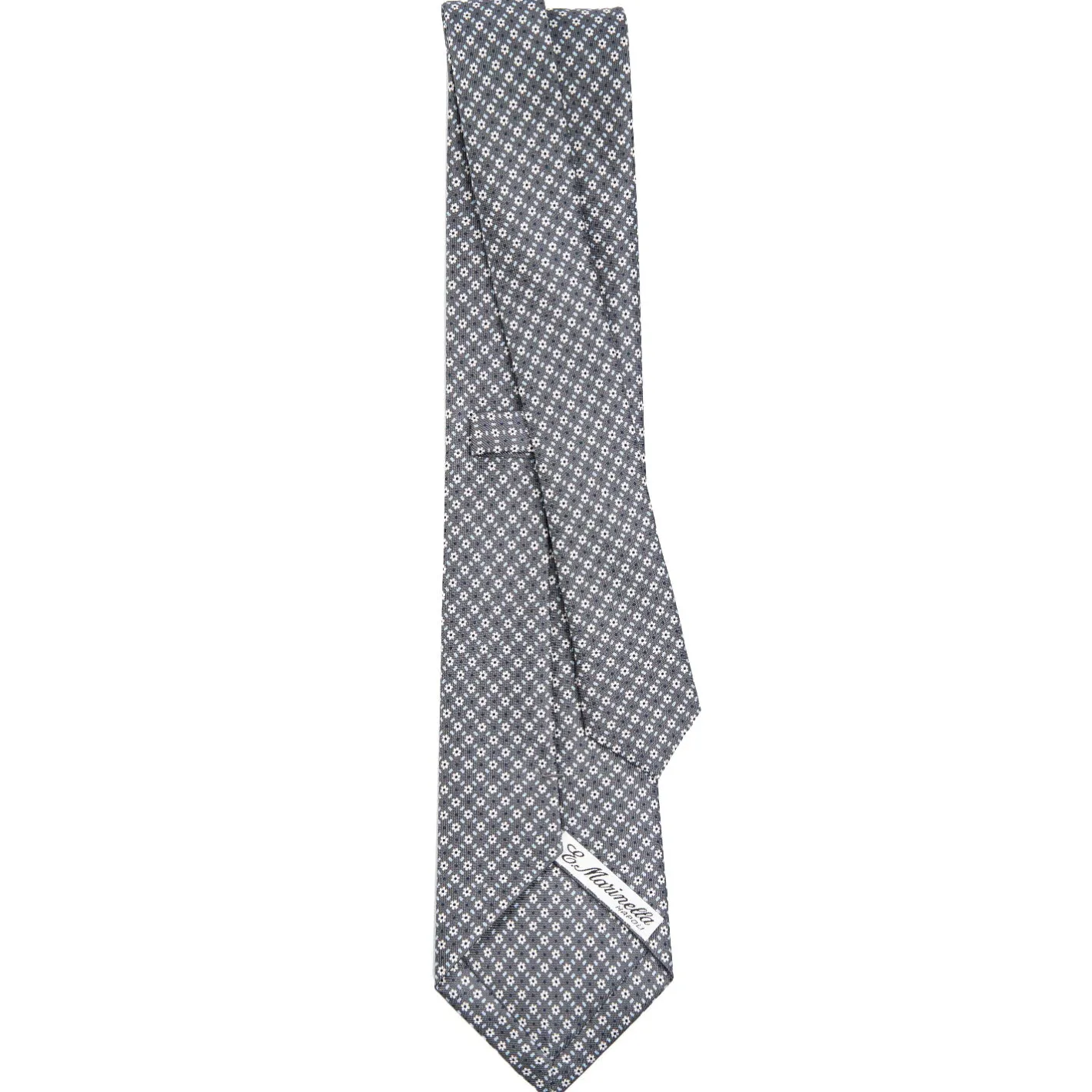 E.Marinella CRAVATTA SARTORIALE CLASSICA IN SETA GRIGIO SCURO Microfantasia fiore Clearance