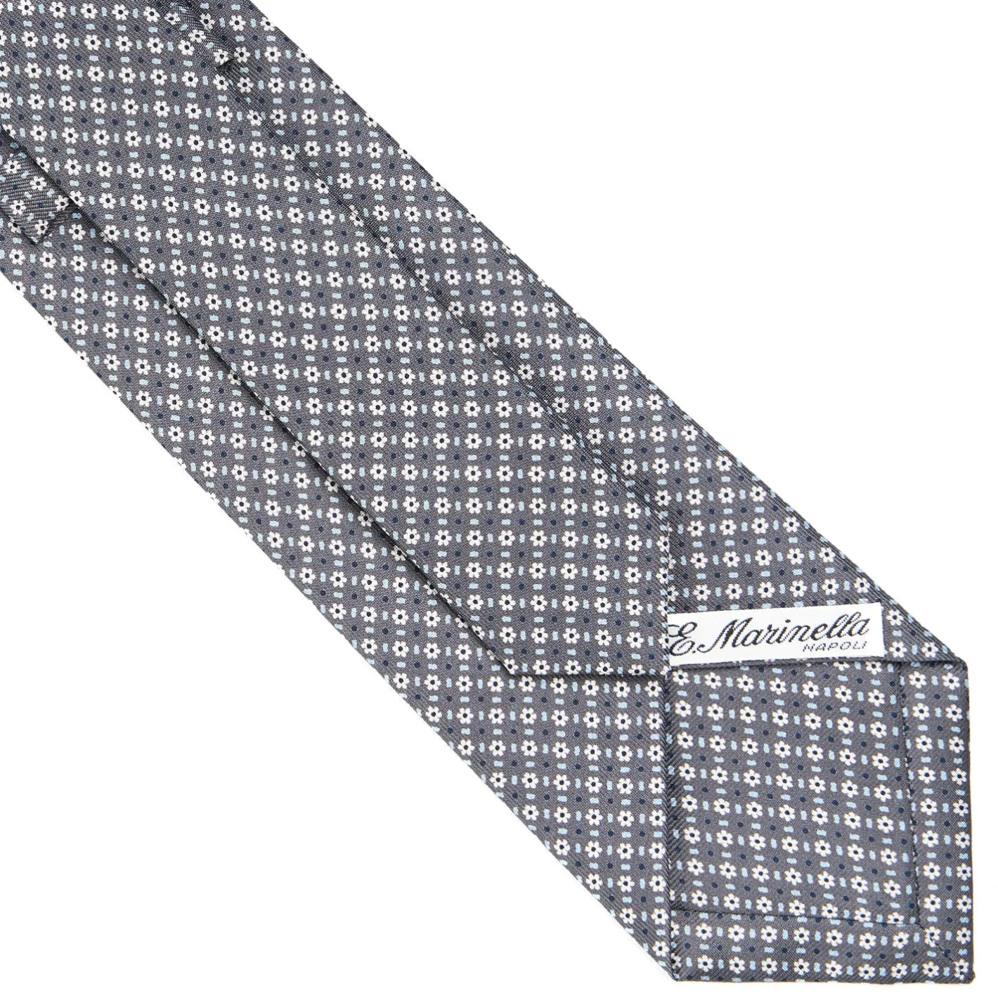 E.Marinella CRAVATTA SARTORIALE CLASSICA IN SETA GRIGIO SCURO Microfantasia fiore Clearance