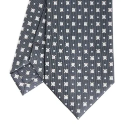 E.Marinella CRAVATTA SARTORIALE CLASSICA IN SETA GRIGIO SCURO Microfantasia fiore Sale