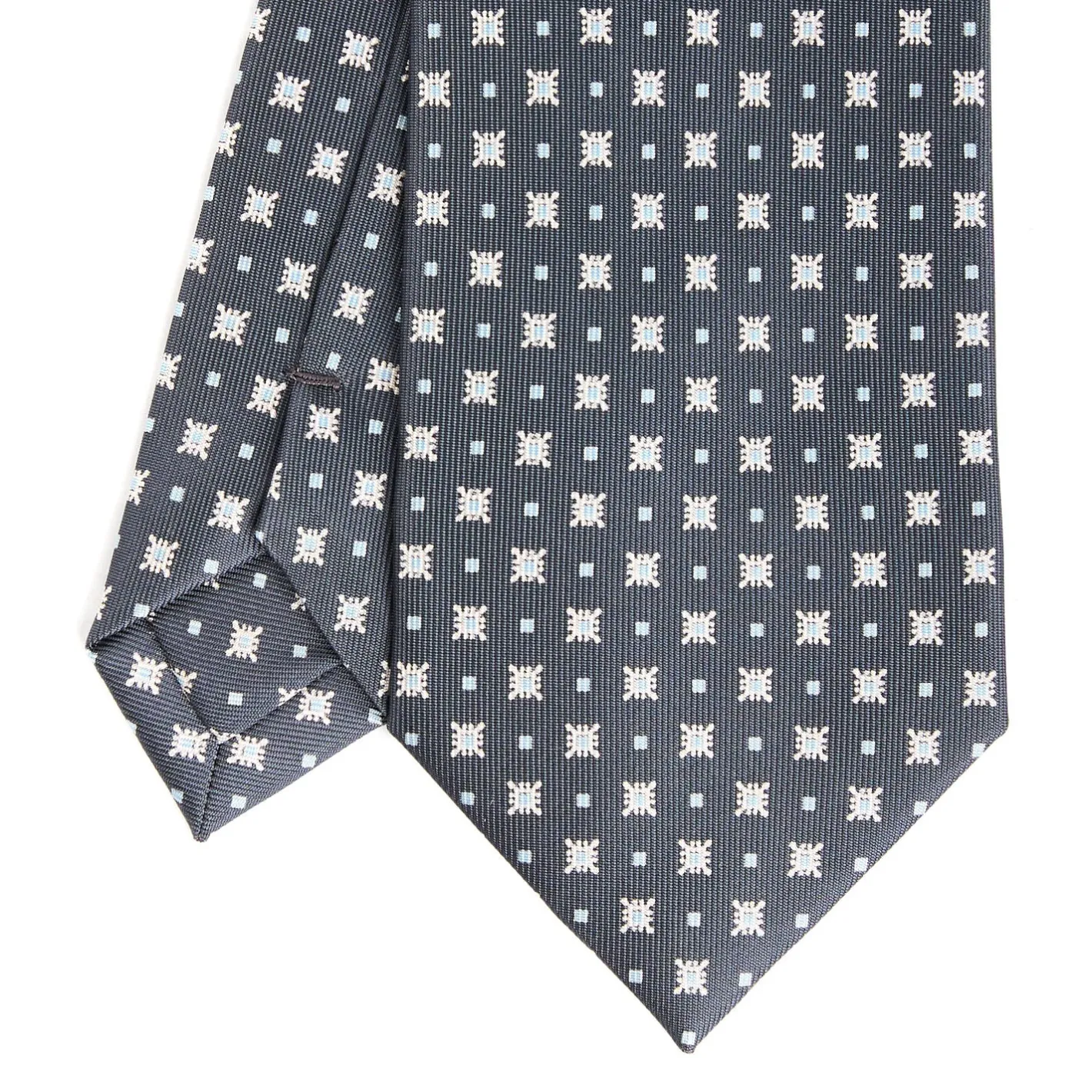 E.Marinella CRAVATTA SARTORIALE CLASSICA IN SETA GRIGIO SCURO Microfantasia fiore Sale