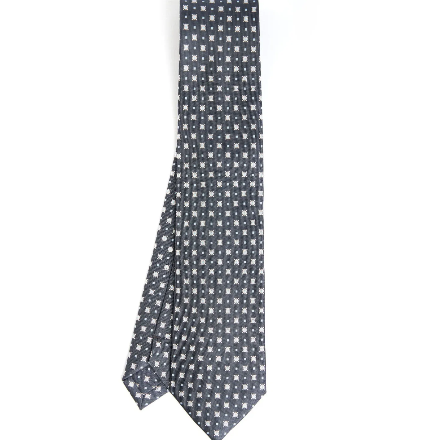 E.Marinella CRAVATTA SARTORIALE CLASSICA IN SETA GRIGIO SCURO Microfantasia fiore Sale