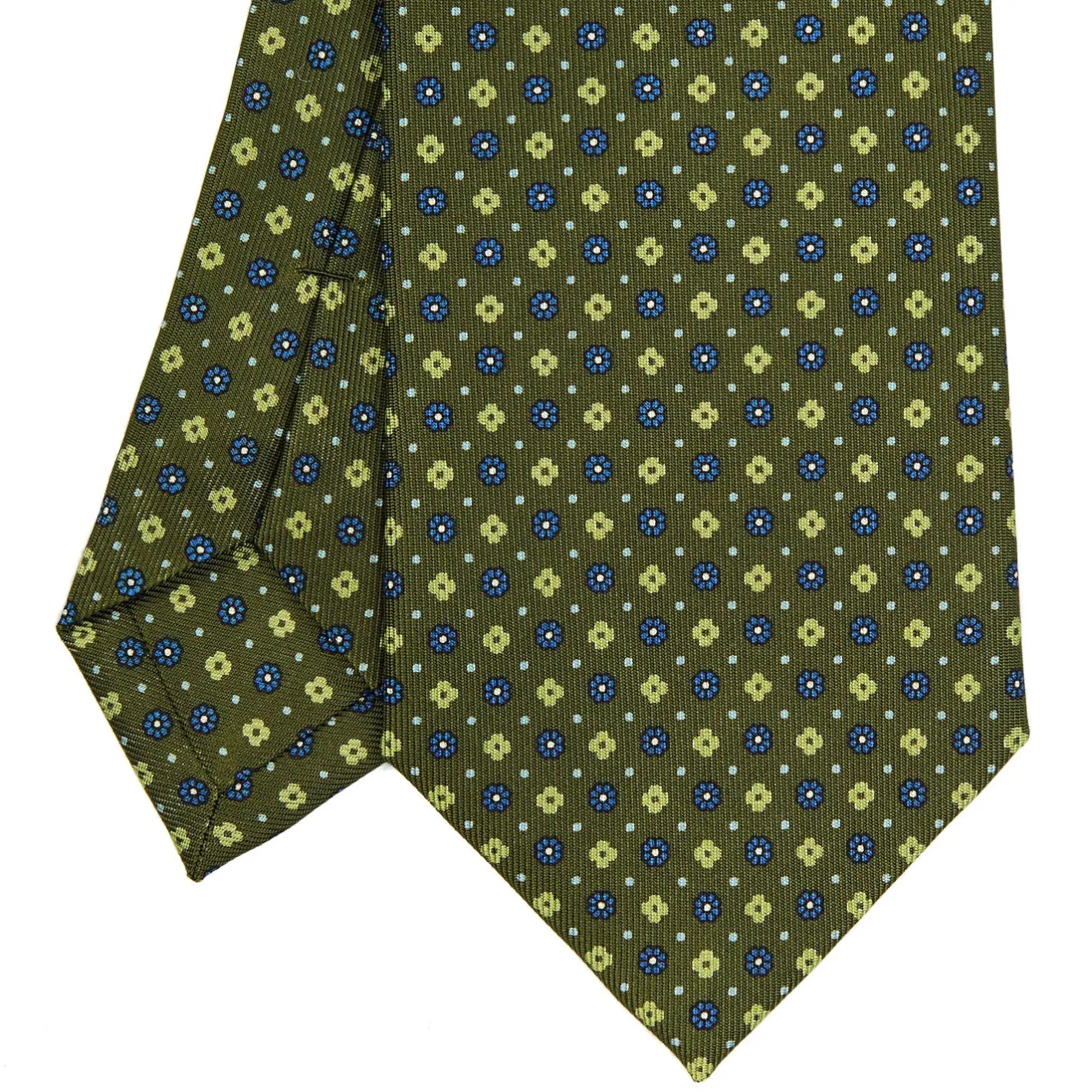 E.Marinella CRAVATTA SARTORIALE CLASSICA IN SETA VERDE OLIVA Microfantasia fiore Online