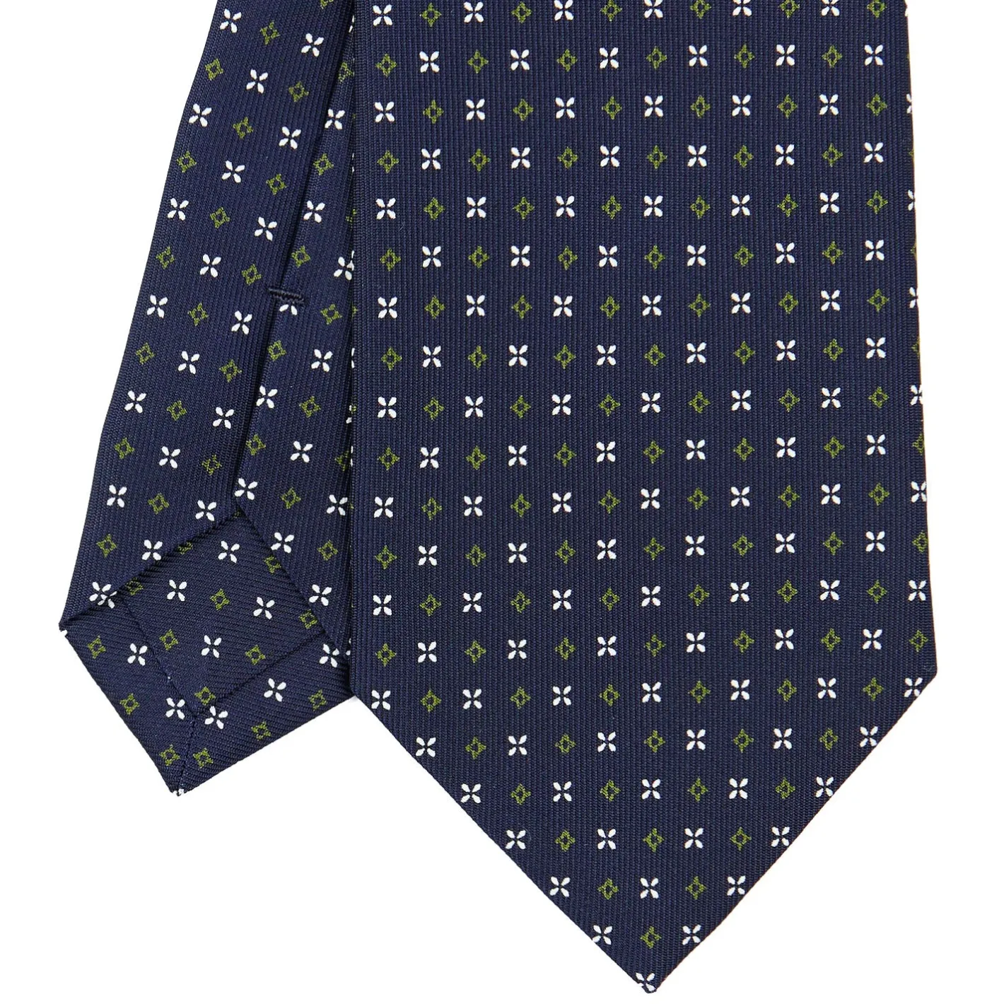 E.Marinella CRAVATTA SARTORIALE CLASSICA IN SETA BLU SCURO Microfantasia fiore Best