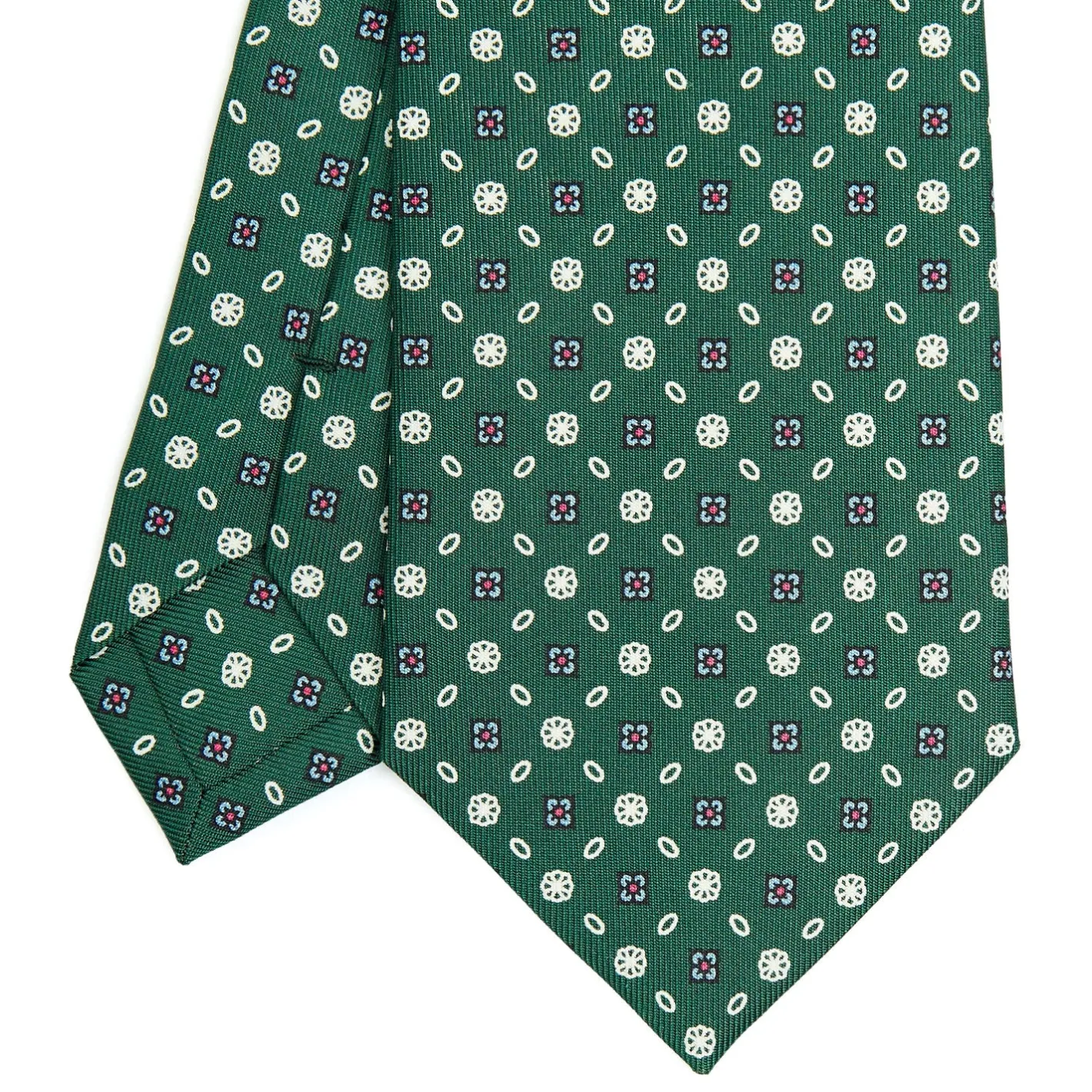 E.Marinella CRAVATTA SARTORIALE CLASSICA IN SETA VERDE SCURO Microfantasia fiore Clearance