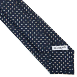 E.Marinella CRAVATTA SARTORIALE CLASSICA IN SETA BLU SCURO Microfantasia fiore New