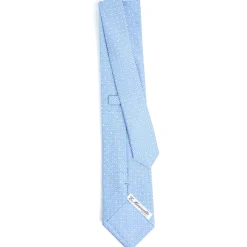 E.Marinella CRAVATTA SARTORIALE CLASSICA IN SETA AZZURRA Microfantasia fiore New