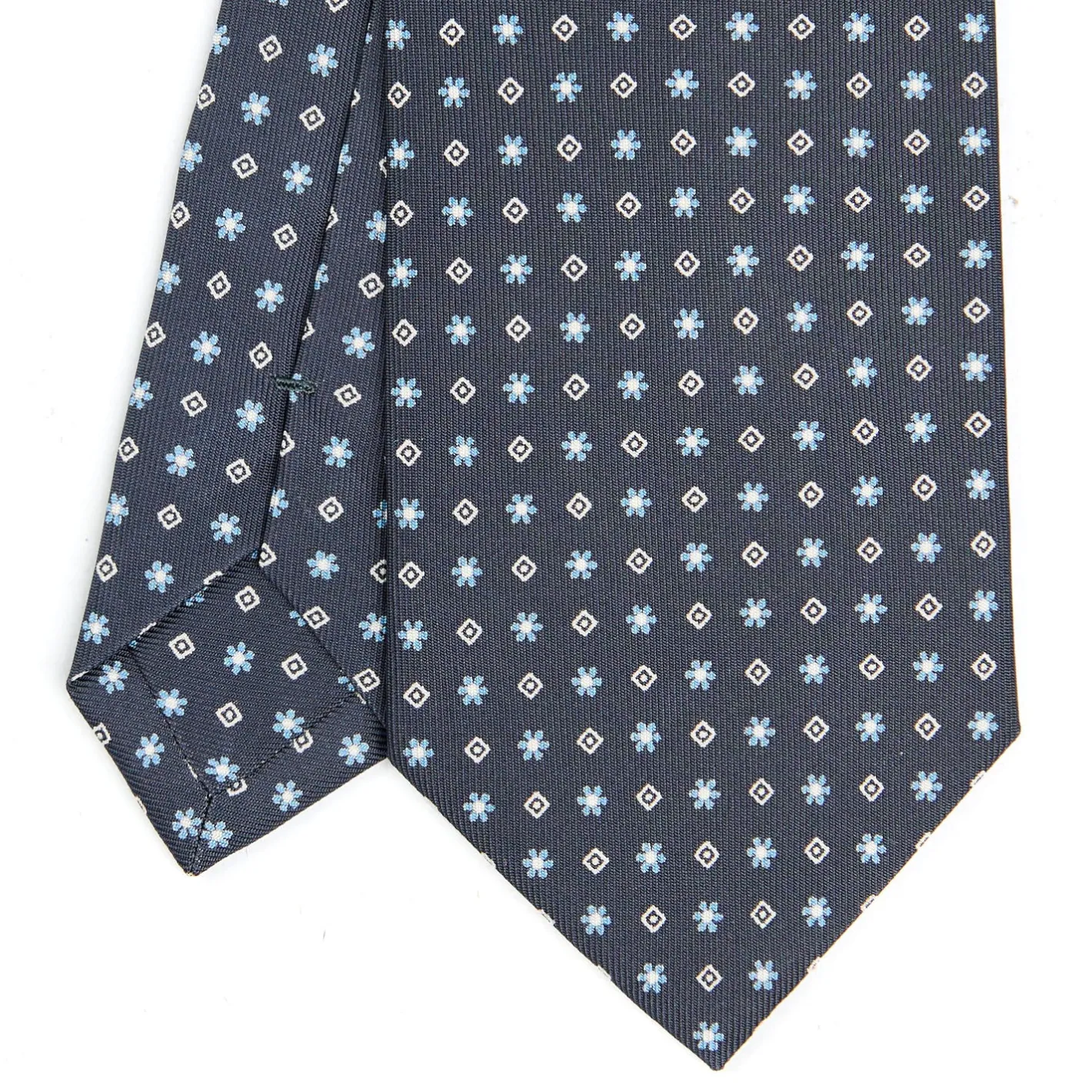 E.Marinella CRAVATTA SARTORIALE CLASSICA IN SETA GRIGIO SCURO Microfantasia fiore Outlet