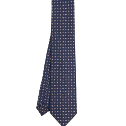 E.Marinella CRAVATTA SARTORIALE CLASSICA IN SETA BLU SCURO Microfantasia fiore Clearance