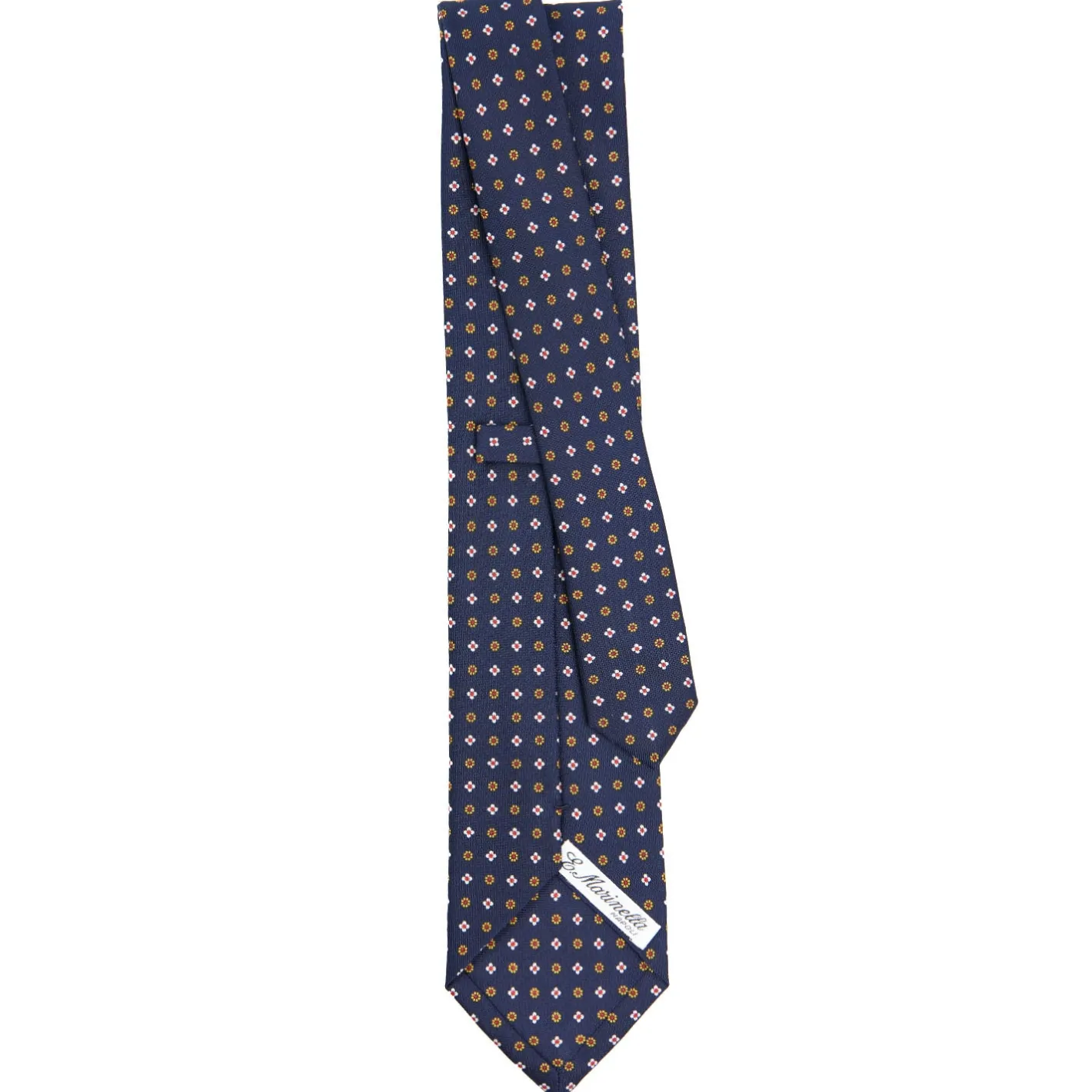 E.Marinella CRAVATTA SARTORIALE CLASSICA IN SETA BLU SCURO Microfantasia fiore Clearance