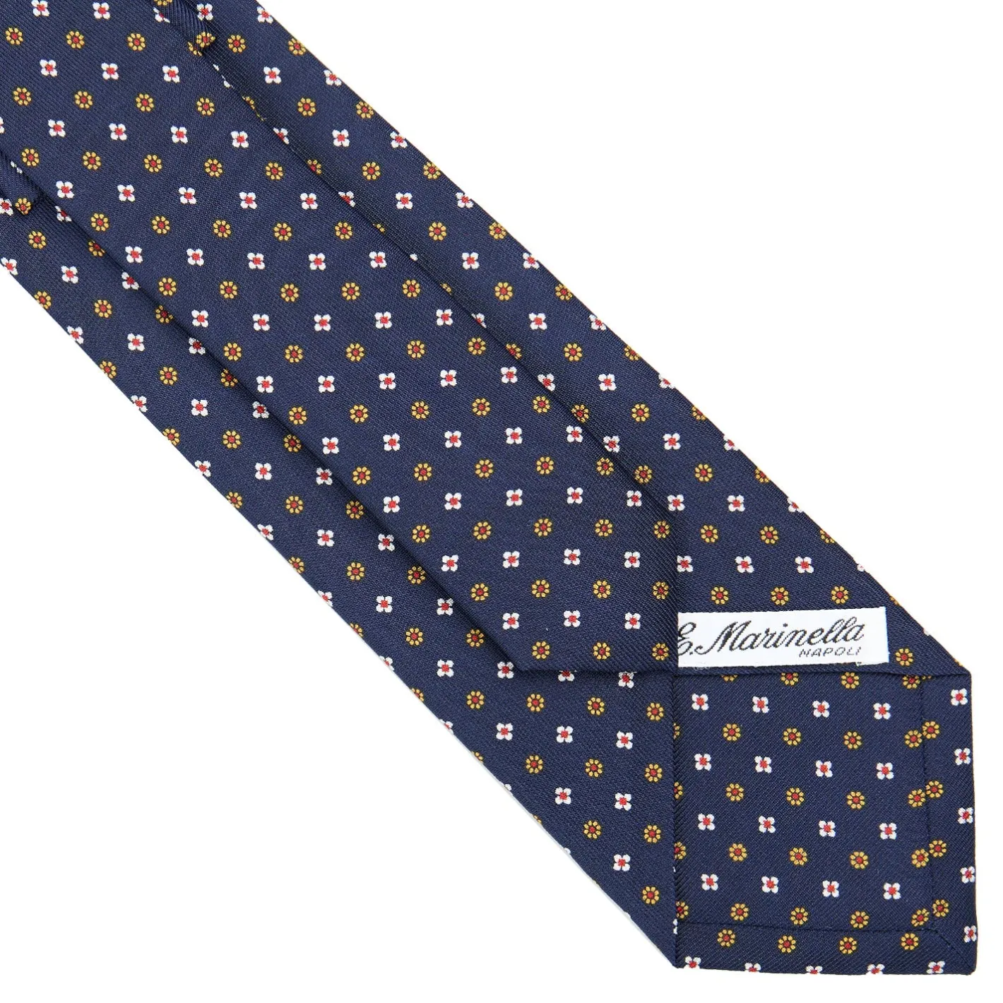 E.Marinella CRAVATTA SARTORIALE CLASSICA IN SETA BLU SCURO Microfantasia fiore Clearance