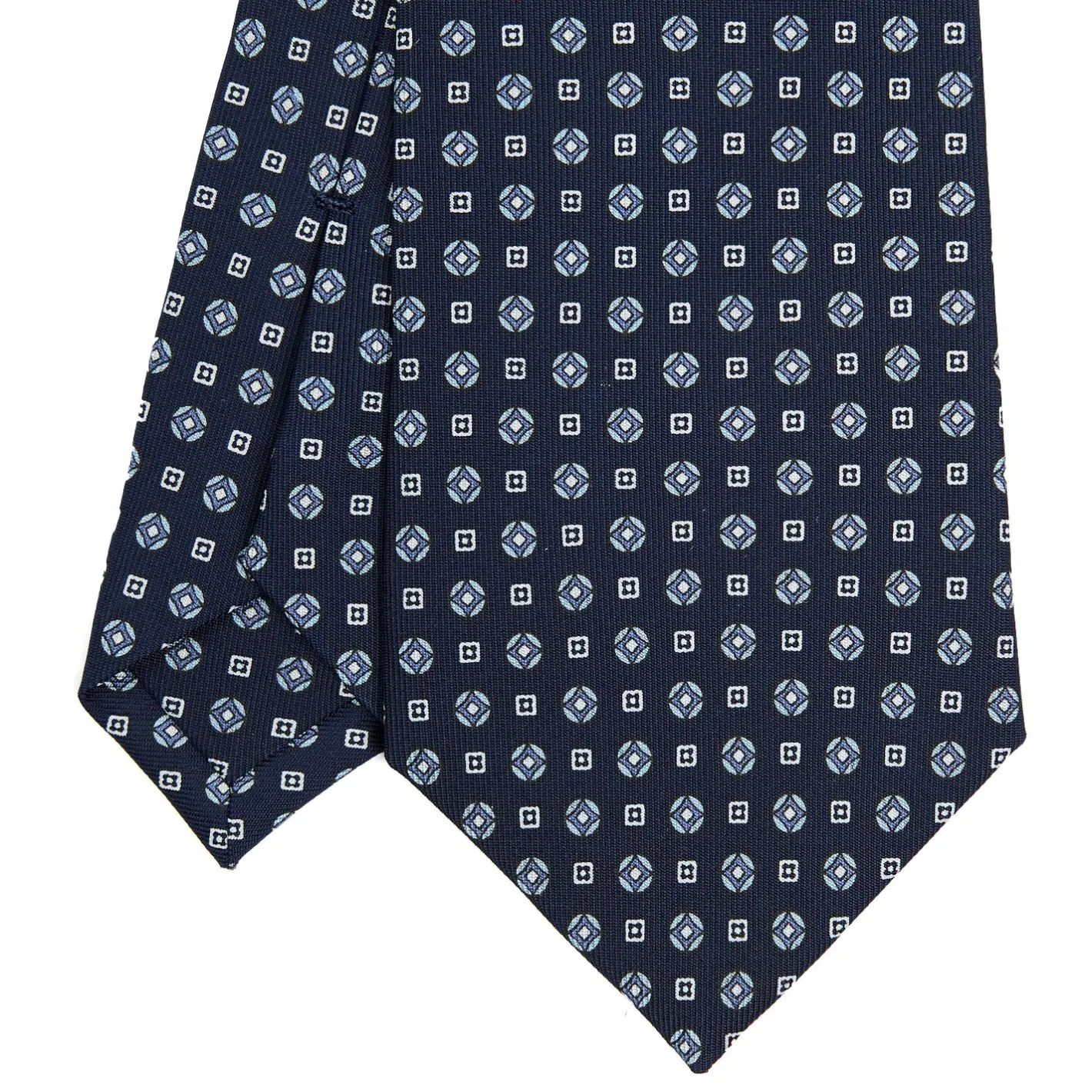 E.Marinella CRAVATTA SARTORIALE CLASSICA IN SETA BLU SCURO Microfantasia fiore Outlet