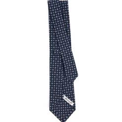 E.Marinella CRAVATTA SARTORIALE CLASSICA IN SETA BLU SCURO Microfantasia fiore Outlet