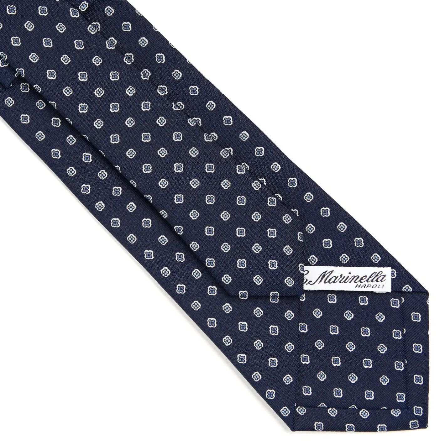 E.Marinella CRAVATTA SARTORIALE CLASSICA IN SETA BLU SCURO Microfantasia fiore