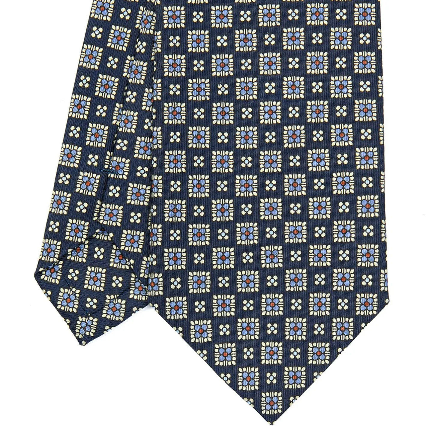 E.Marinella CRAVATTA SARTORIALE CLASSICA IN SETA BLU SCURO Microfantasia fiore Sale