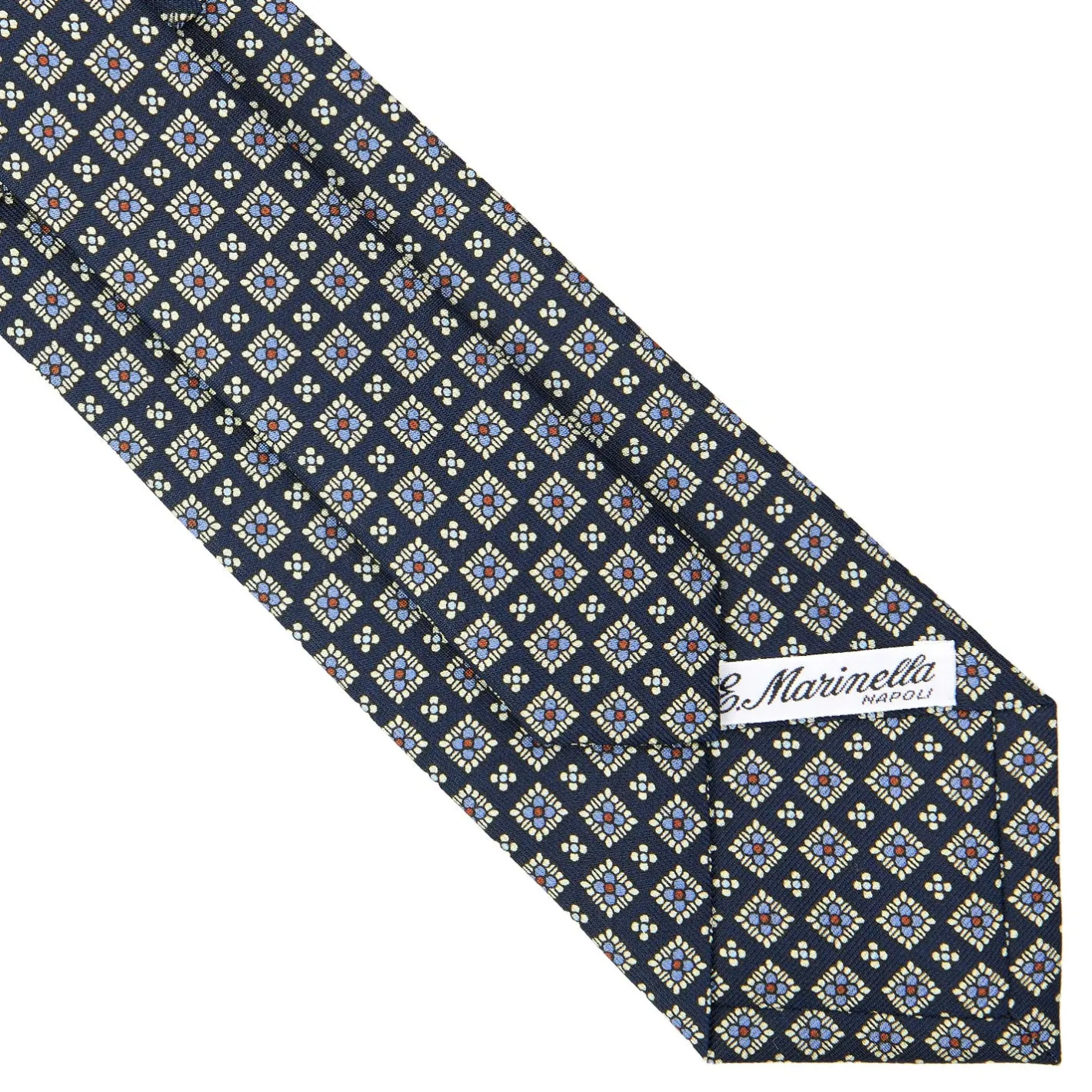 E.Marinella CRAVATTA SARTORIALE CLASSICA IN SETA BLU SCURO Microfantasia fiore Sale