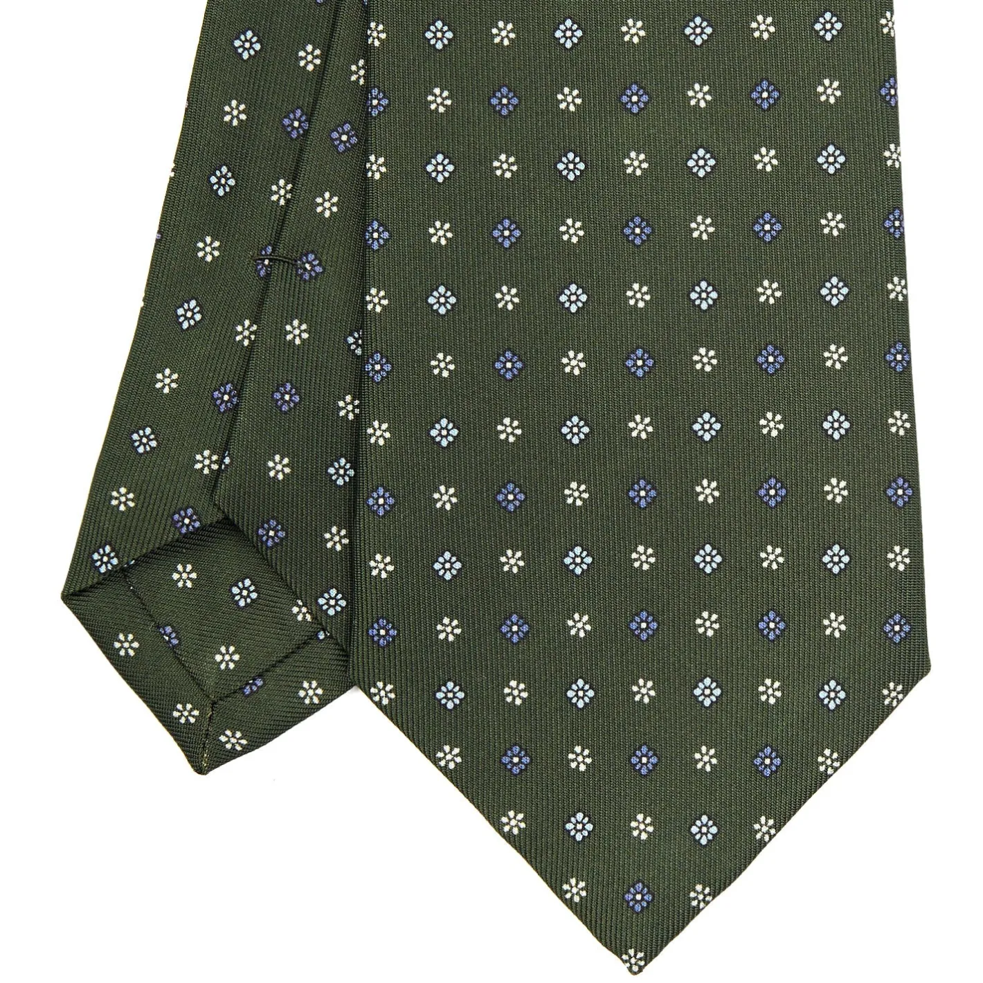 E.Marinella CRAVATTA SARTORIALE CLASSICA IN SETA VERDE OLIVA Microfantasia fiore Discount