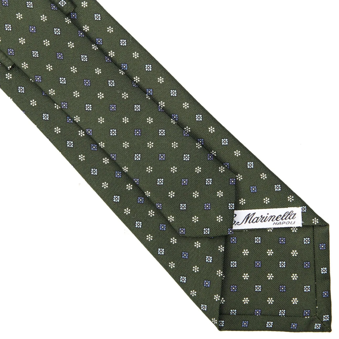 E.Marinella CRAVATTA SARTORIALE CLASSICA IN SETA VERDE OLIVA Microfantasia fiore Discount