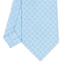 E.Marinella CRAVATTA SARTORIALE CLASSICA IN SETA AZZURRA Microfantasia fiore Outlet