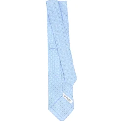 E.Marinella CRAVATTA SARTORIALE CLASSICA IN SETA AZZURRA Microfantasia fiore Outlet