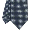 E.Marinella CRAVATTA SARTORIALE CLASSICA IN SETA BLU SCURO Microfantasia fiore New